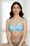 Zivame Essentials Double Layered Non Wired Full Coverage T-Shirt Bra - Dk Blue Floral — thumbnail 1